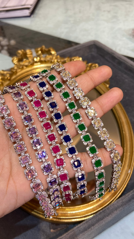 ASSCHER HALO COLOURED TENNIS