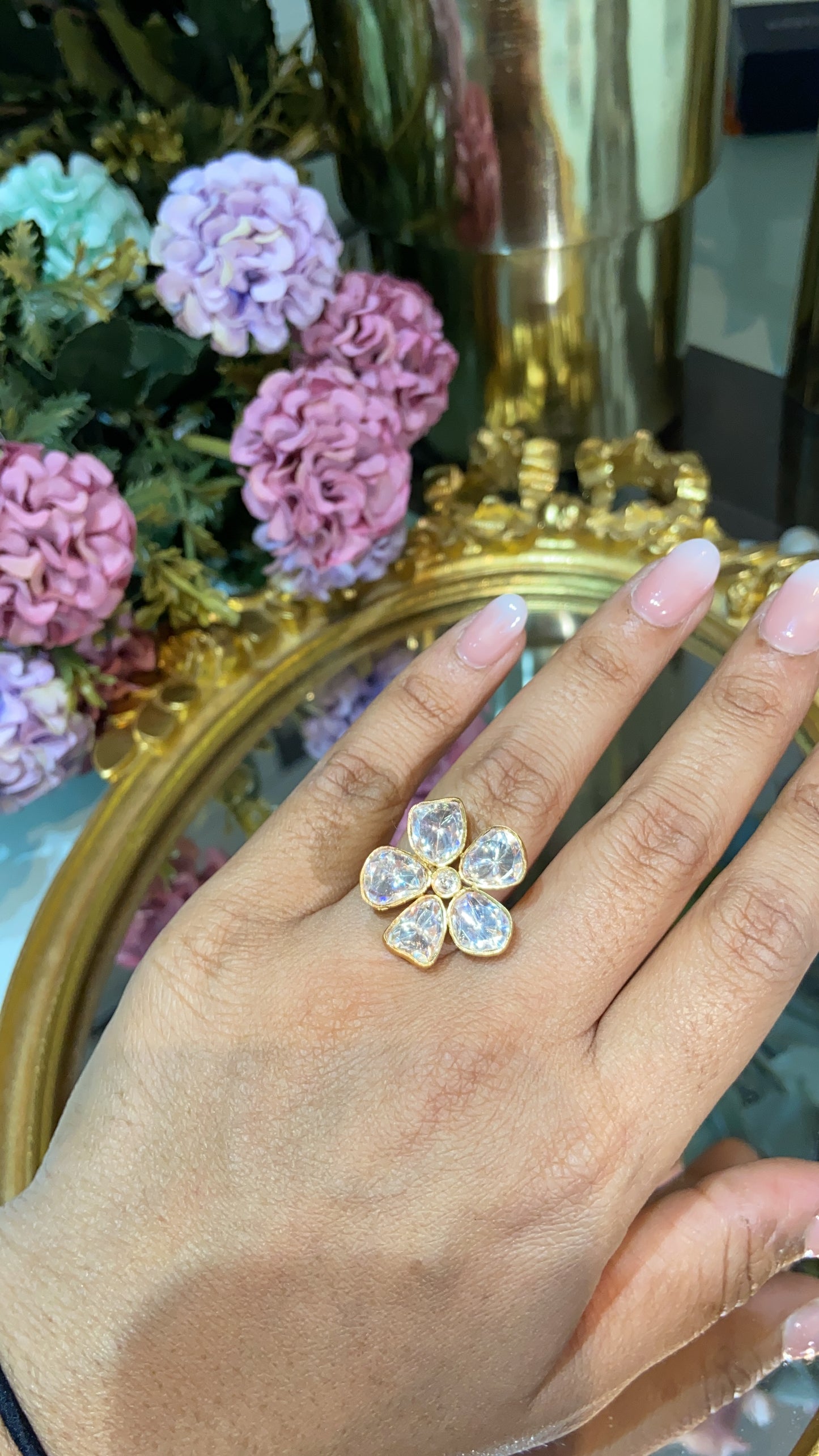 FLOWER POLKI ADJUSTABLE RING