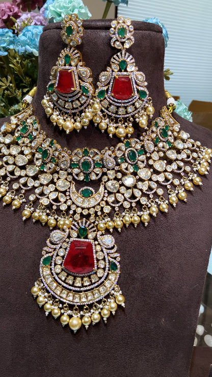 BRIDAL MOISSANITE POLKI EMERALD CHOKER SET