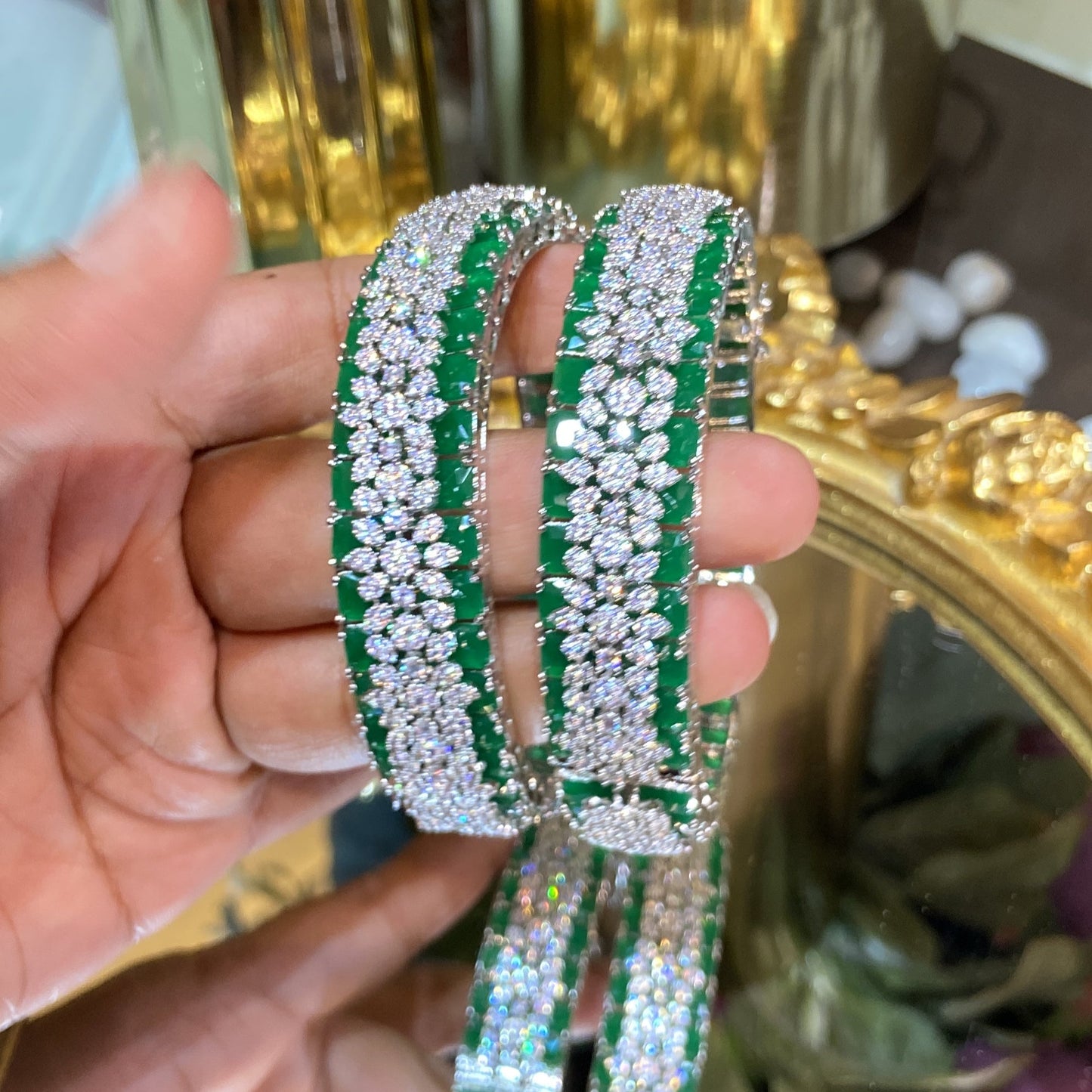 Designer Diamond colour stone Bangles - PAIR (WITH LOCK) openable 🪄