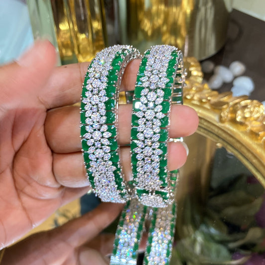 Designer Diamond colour stone Bangles - PAIR (WITH LOCK) openable 🪄
