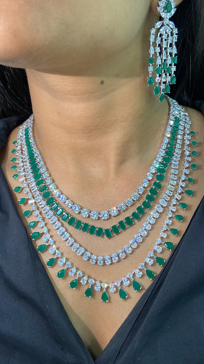 Emerald liner necklace set with earrings