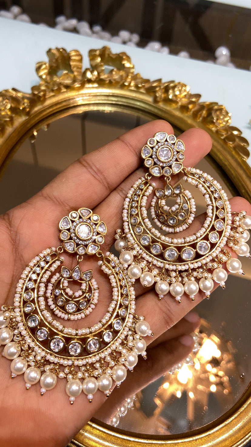 RAYSHA Moissanite Polki Pearl Chandbali