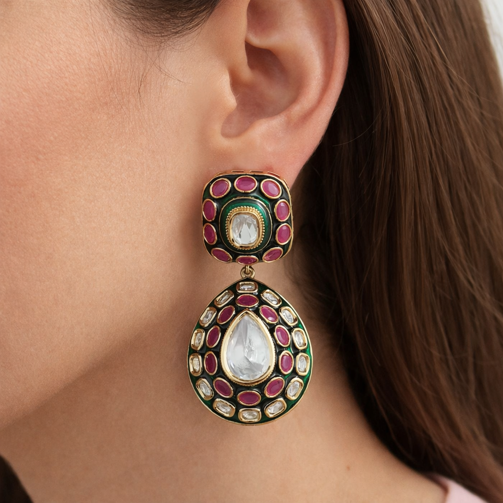 Gulabi drops Polki earrings
