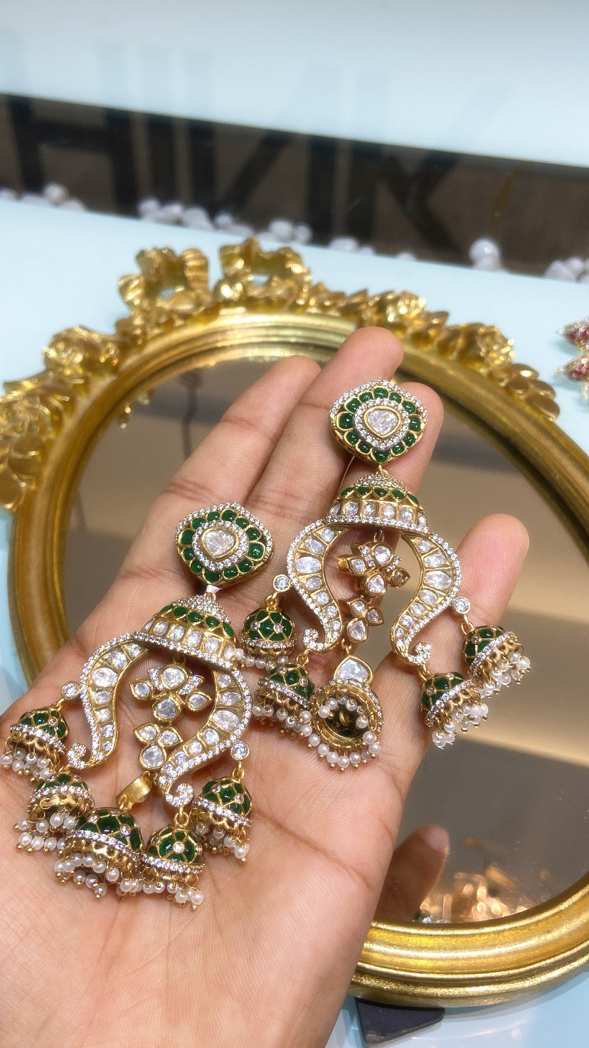 DHRITI LAYERED MOISSANITE POLKI JHUMKIS CHANDBALI