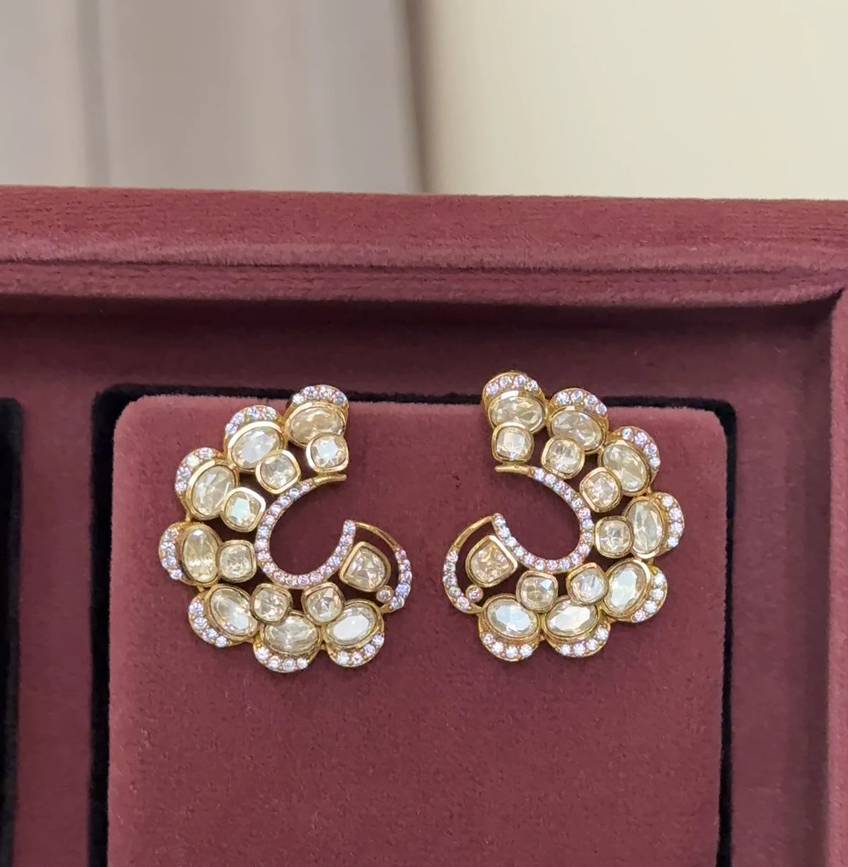 Moon moissanite polki baali earrings
