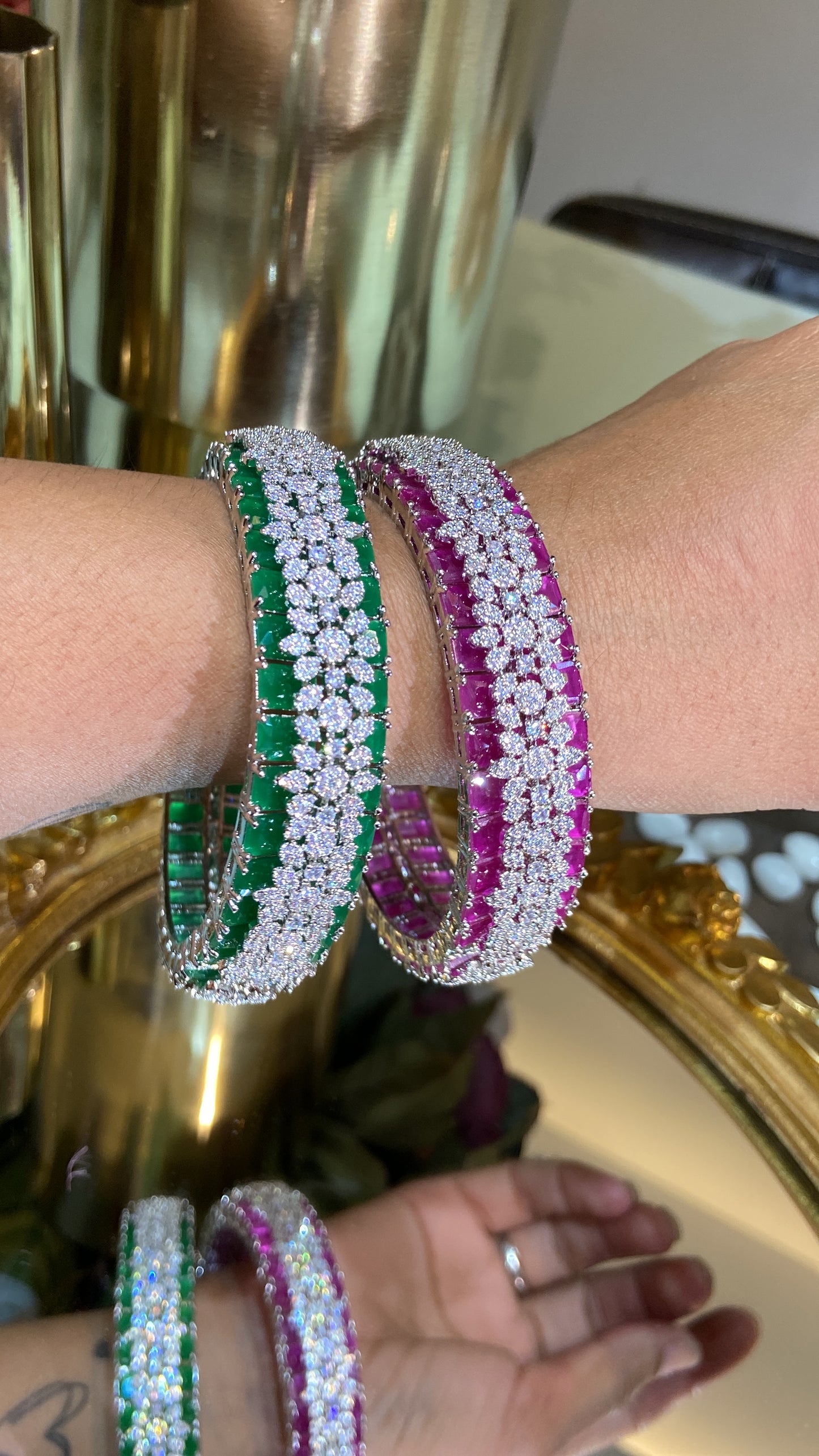 Designer Diamond colour stone Bangles - PAIR (WITH LOCK) openable 🪄