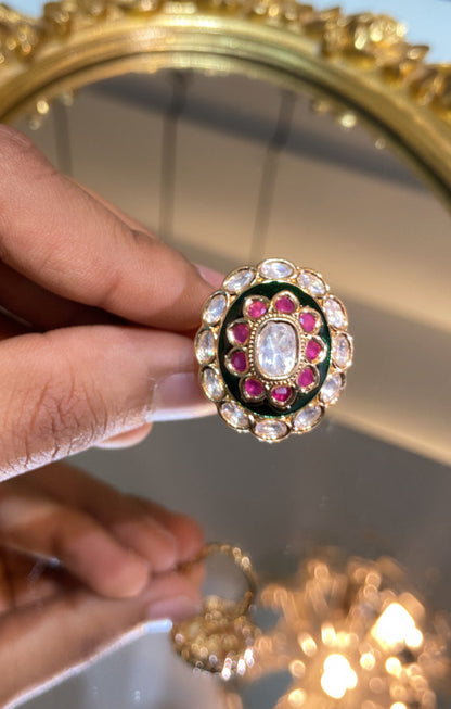 Red green meena Polki ring
