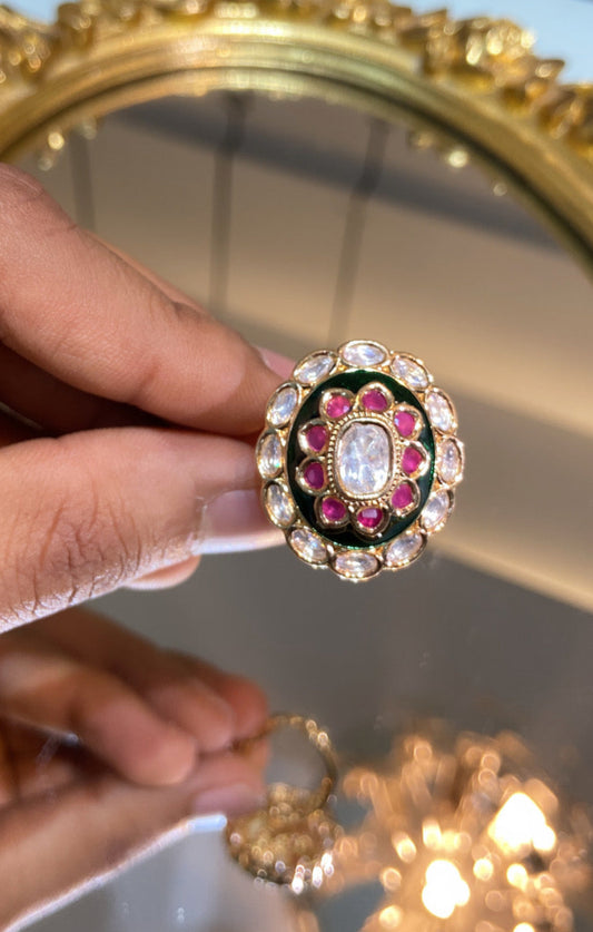 Red green meena Polki ring