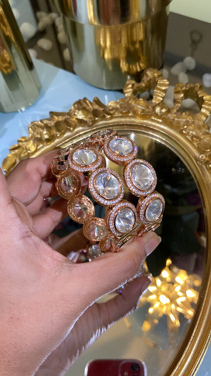 Festive Large Oval Moissanite Polki Kadas (PAIR) Openable