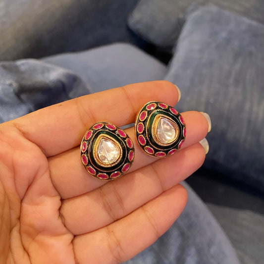 Meera Meenakari Teardrop Stud Earrings