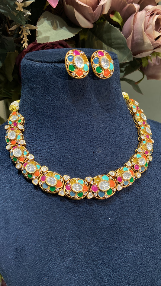 NAVRTANA MOISSANITE POLKI SET