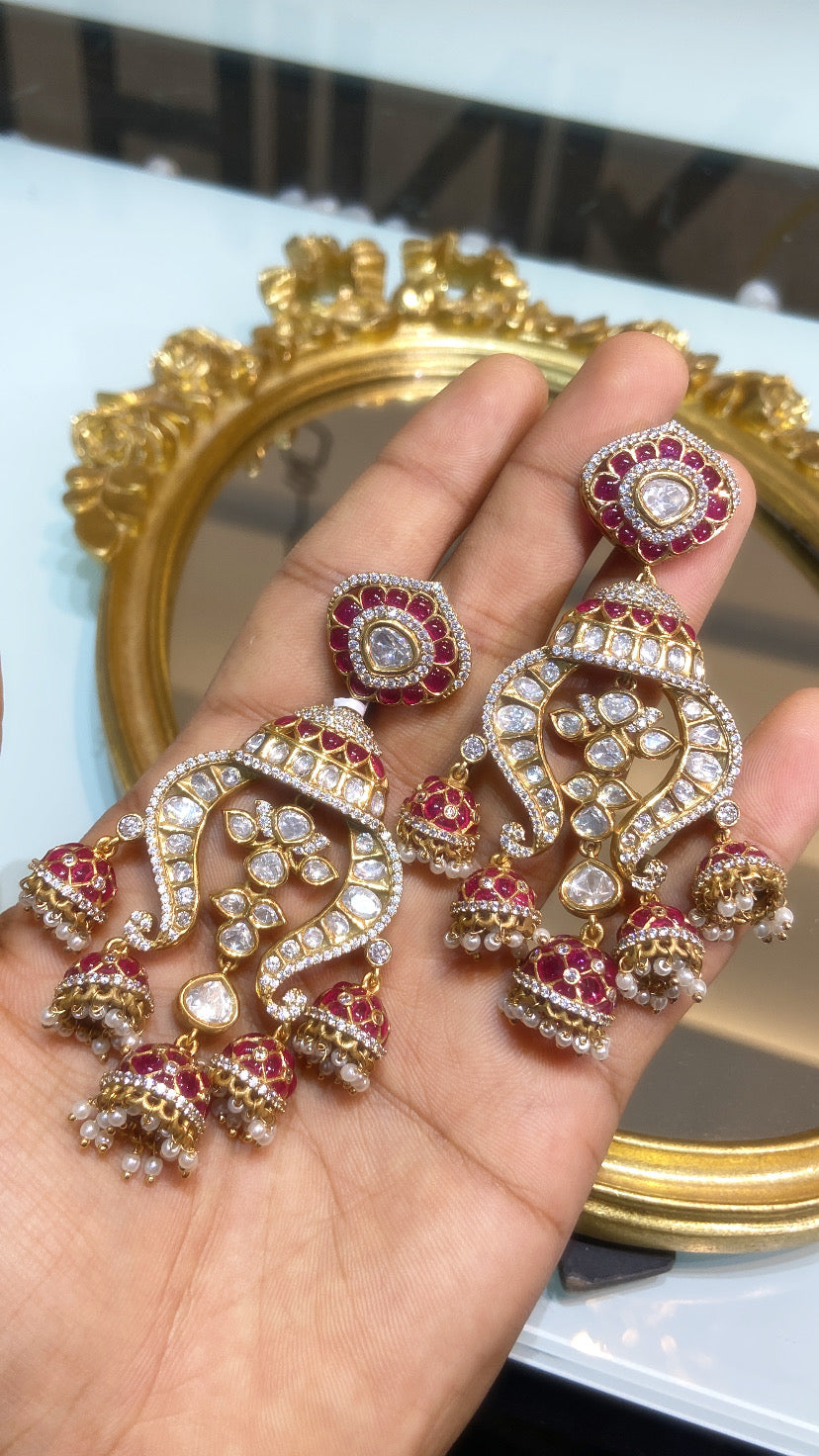 DHRITI LAYERED MOISSANITE POLKI JHUMKIS CHANDBALI