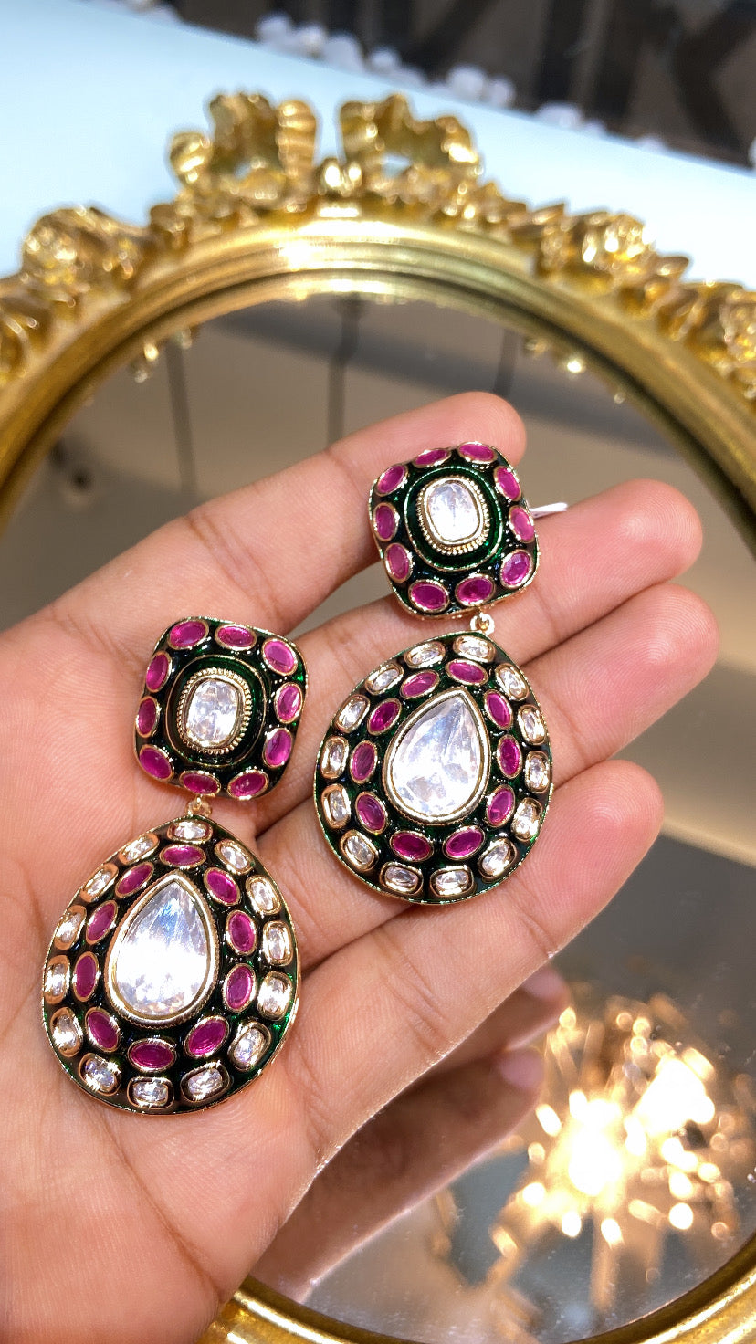 ANAMIKA MEENAKARI MOISSANITE POLKI EARRINGS