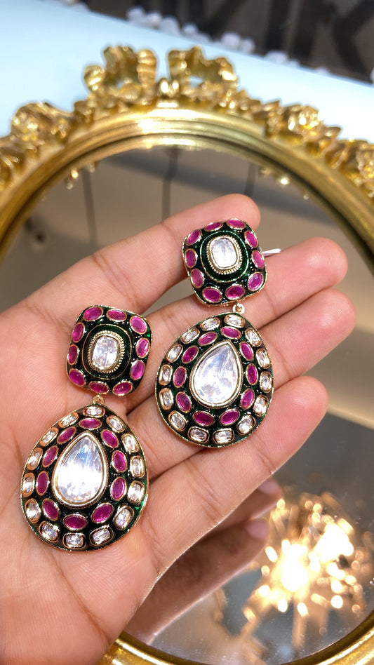 ANAMIKA MEENAKARI MOISSANITE POLKI EARRINGS