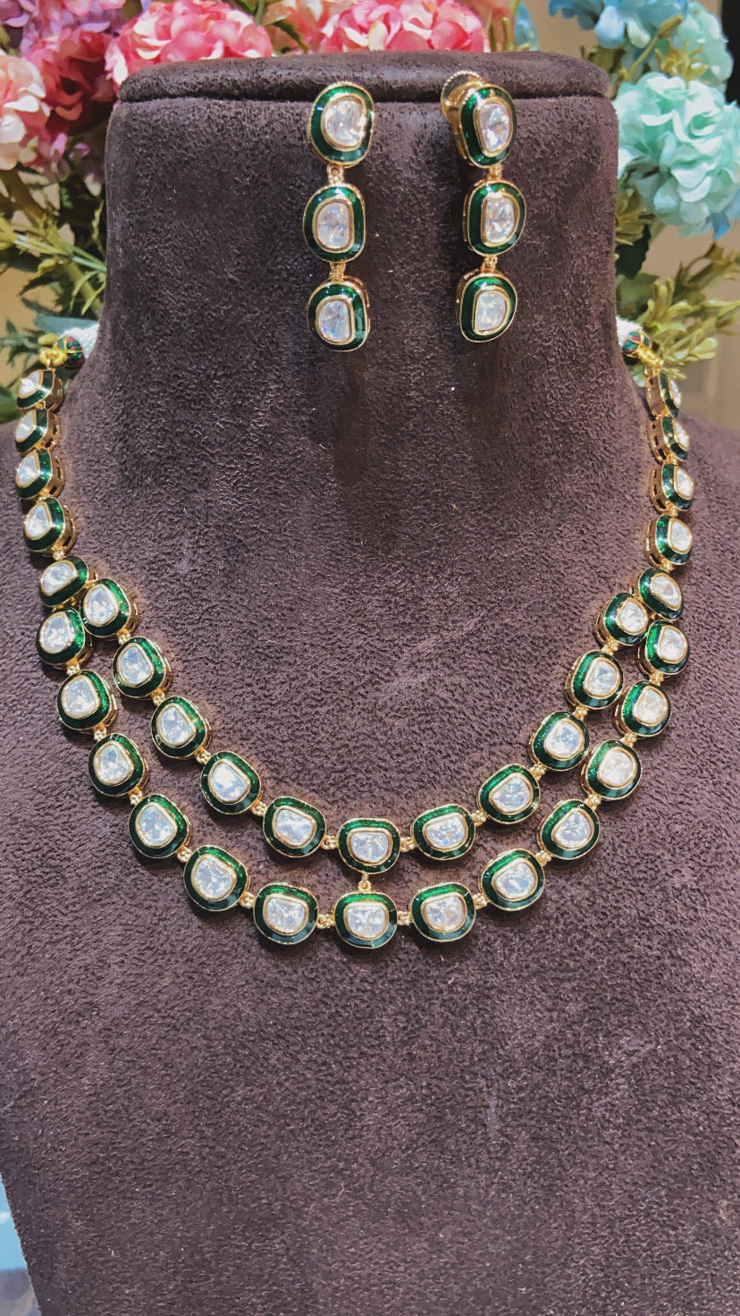 DOUBLE LINE MEENAKARI NECKLACE SET