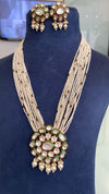 Festive Pearl beaded Kundan long necklace set