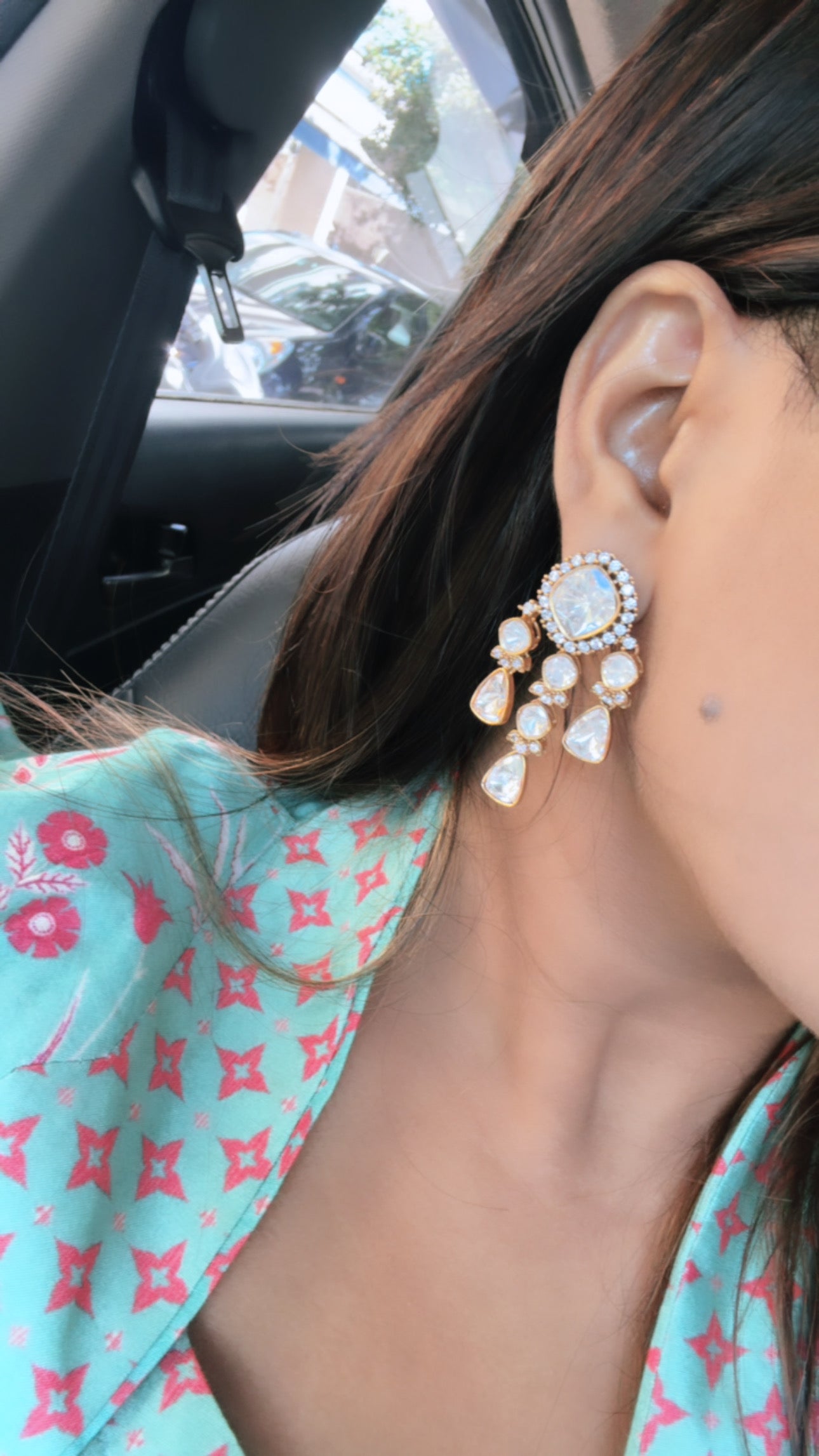 Layered Moissanite Polki Earrings