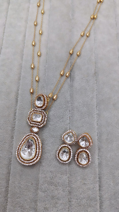 Festive Moissanite polki pendant chain earring set