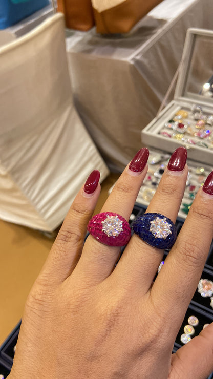 Invisible setting cocktail colour rings (Adjustable) 🩶