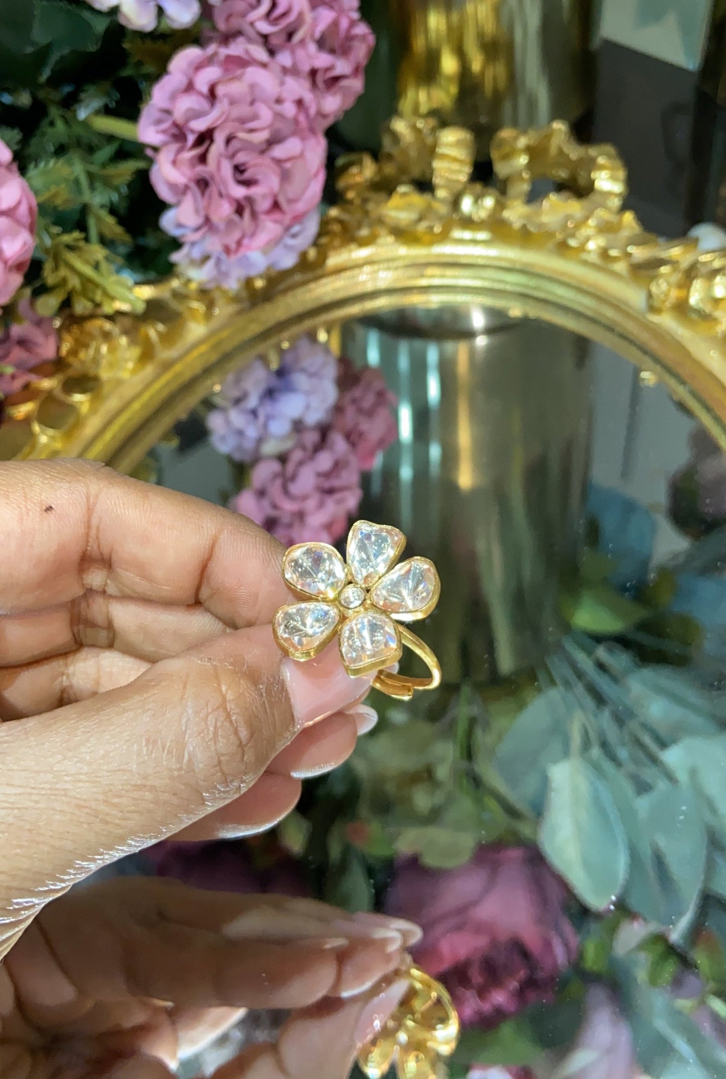 FLOWER POLKI ADJUSTABLE RING