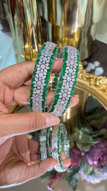 Designer Diamond colour stone Bangles - PAIR (WITH LOCK) openable 🪄