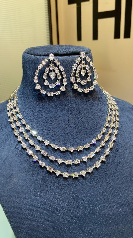 3 liner multishape necklace set with earrings