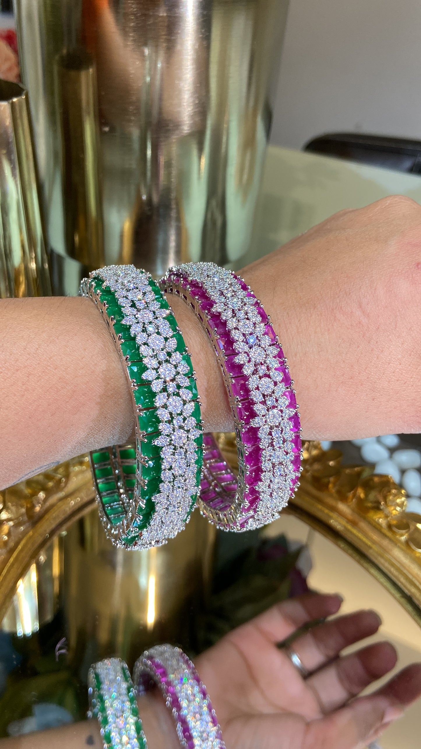 Designer Diamond colour stone Bangles - PAIR (WITH LOCK) openable 🪄