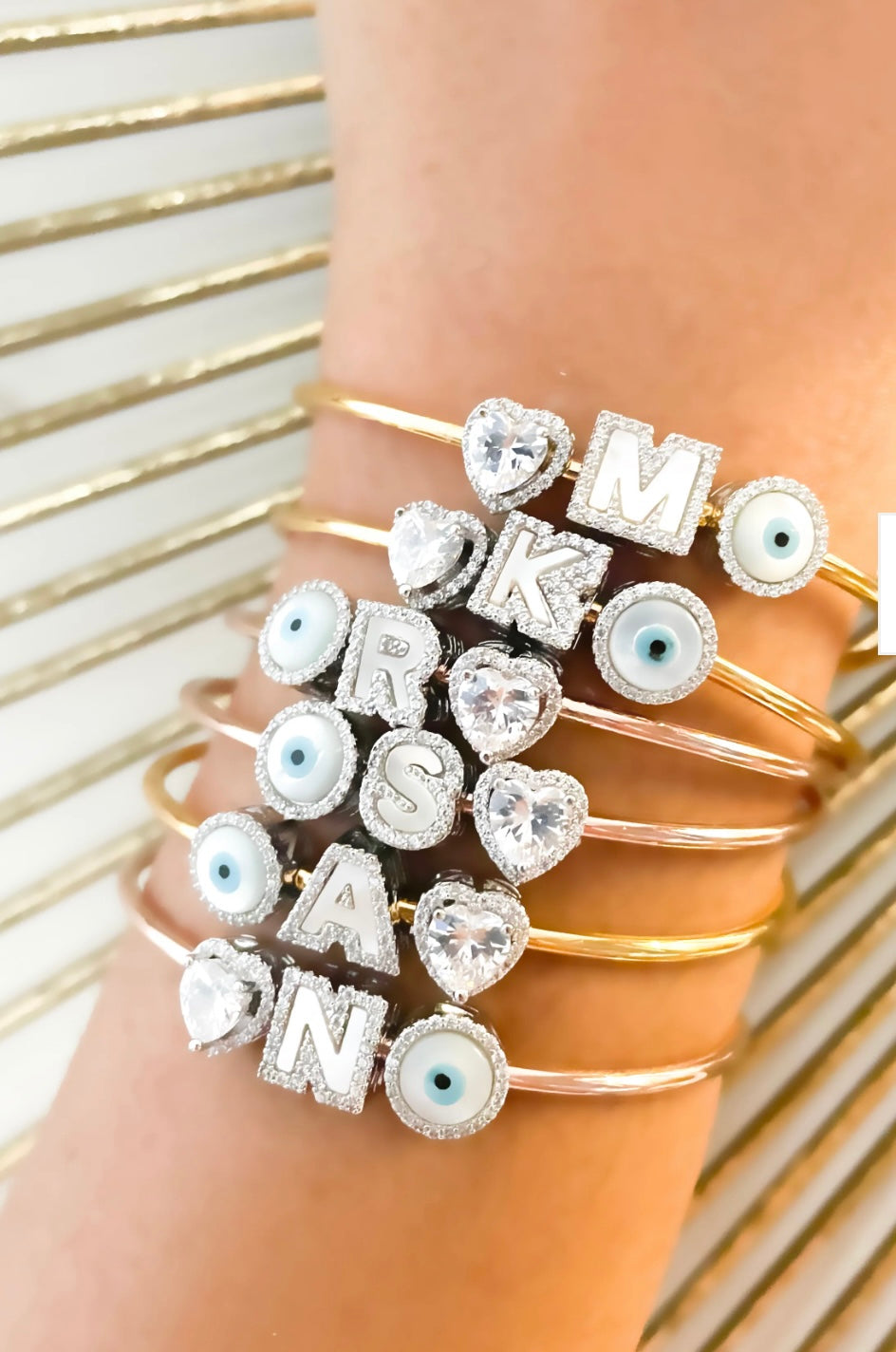 Initial Bracelet  with Heart & Evil Eye