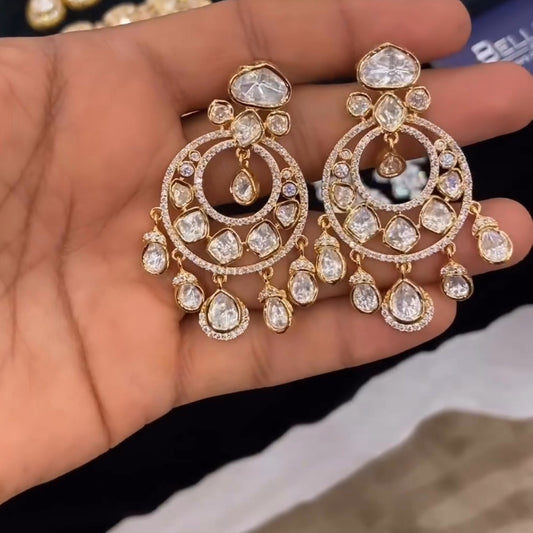 Festive Mini Moissanite Polki Chandbali (Screwback) 🫰🏻