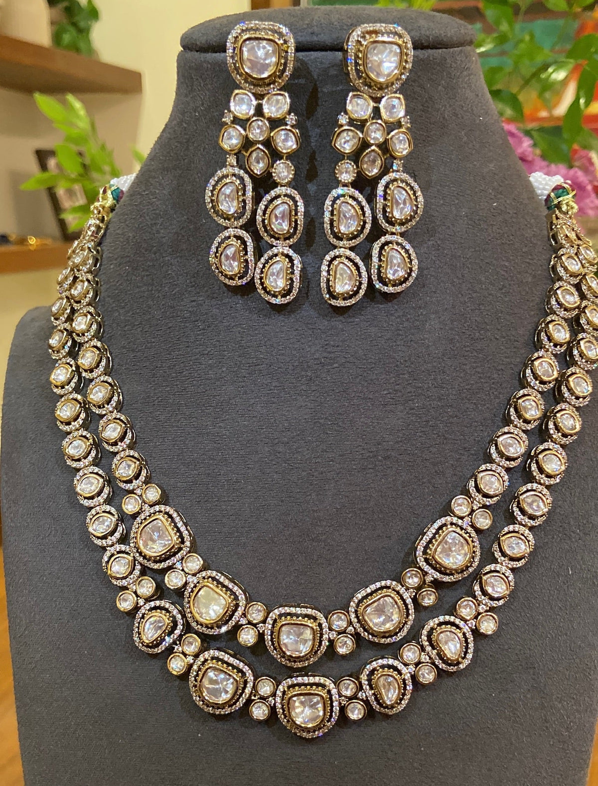 Double-Layer victorian Polki Statement Necklace