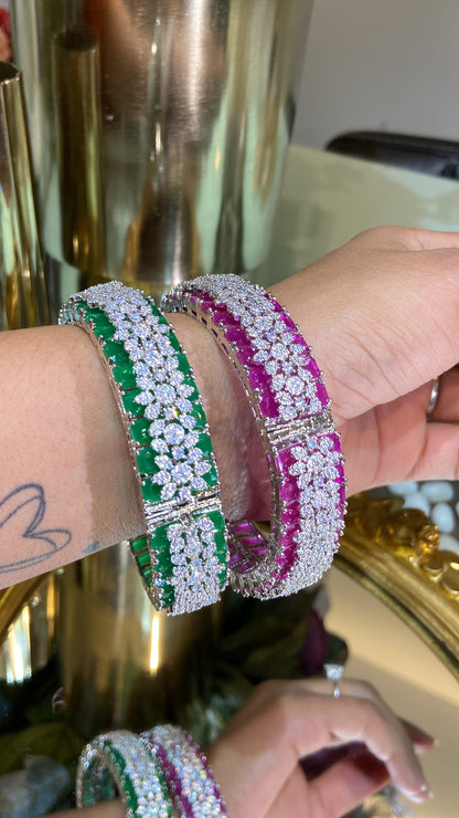 Designer Diamond colour stone Bangles - PAIR (WITH LOCK) openable 🪄