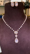 Pearl string Moissanite polki pendant chain earring set