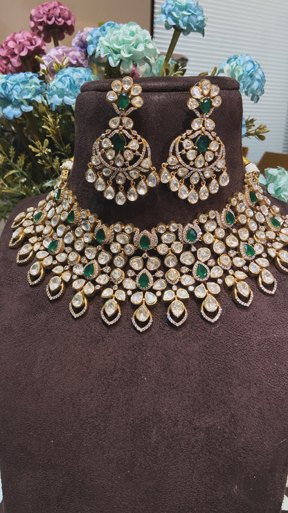 KHUSHI MOISSANITE POLKI EMERALD CHOKER SET