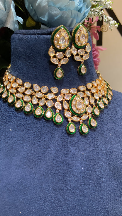 Festive flexible evergreen meena kundan polki necklace set 🤎