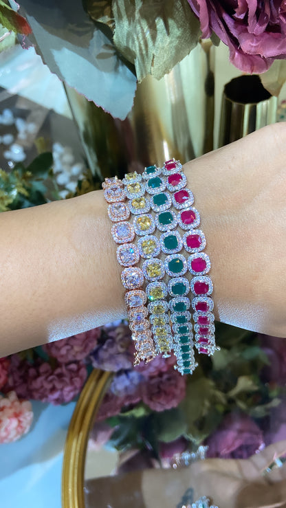 Square Cushion Halo Tennis Bracelet