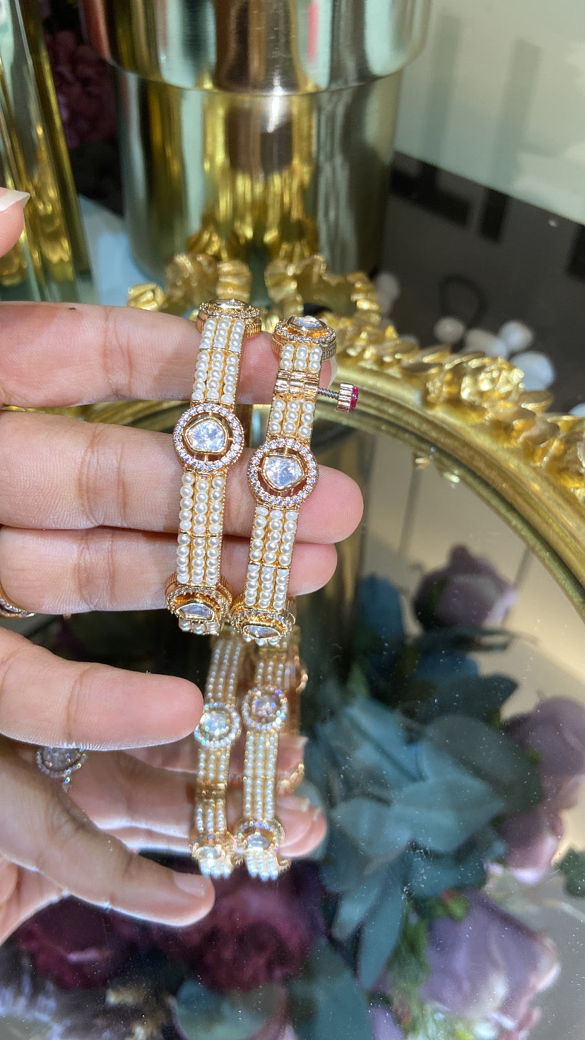 MOISSANITE Polki pearl bangles (openable) Pair