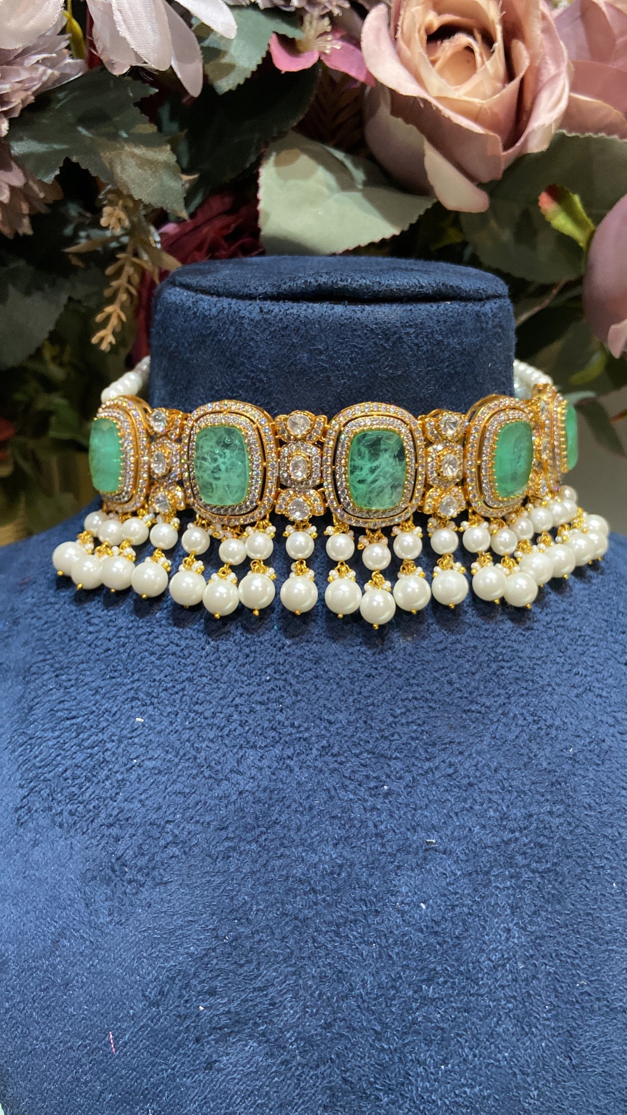 Moissanite Polki CHOKER SET WITH Doublet STONES💚