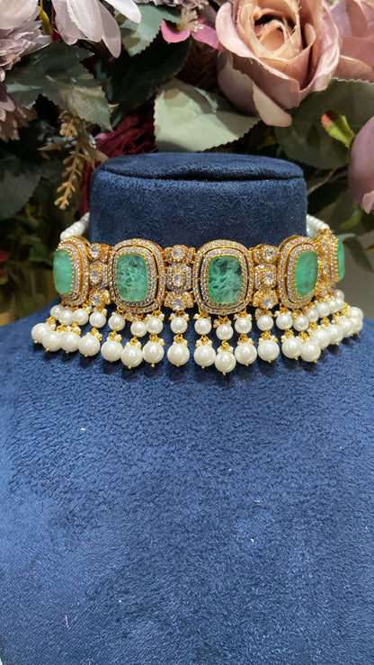 Moissanite Polki CHOKER SET WITH Doublet STONES💚