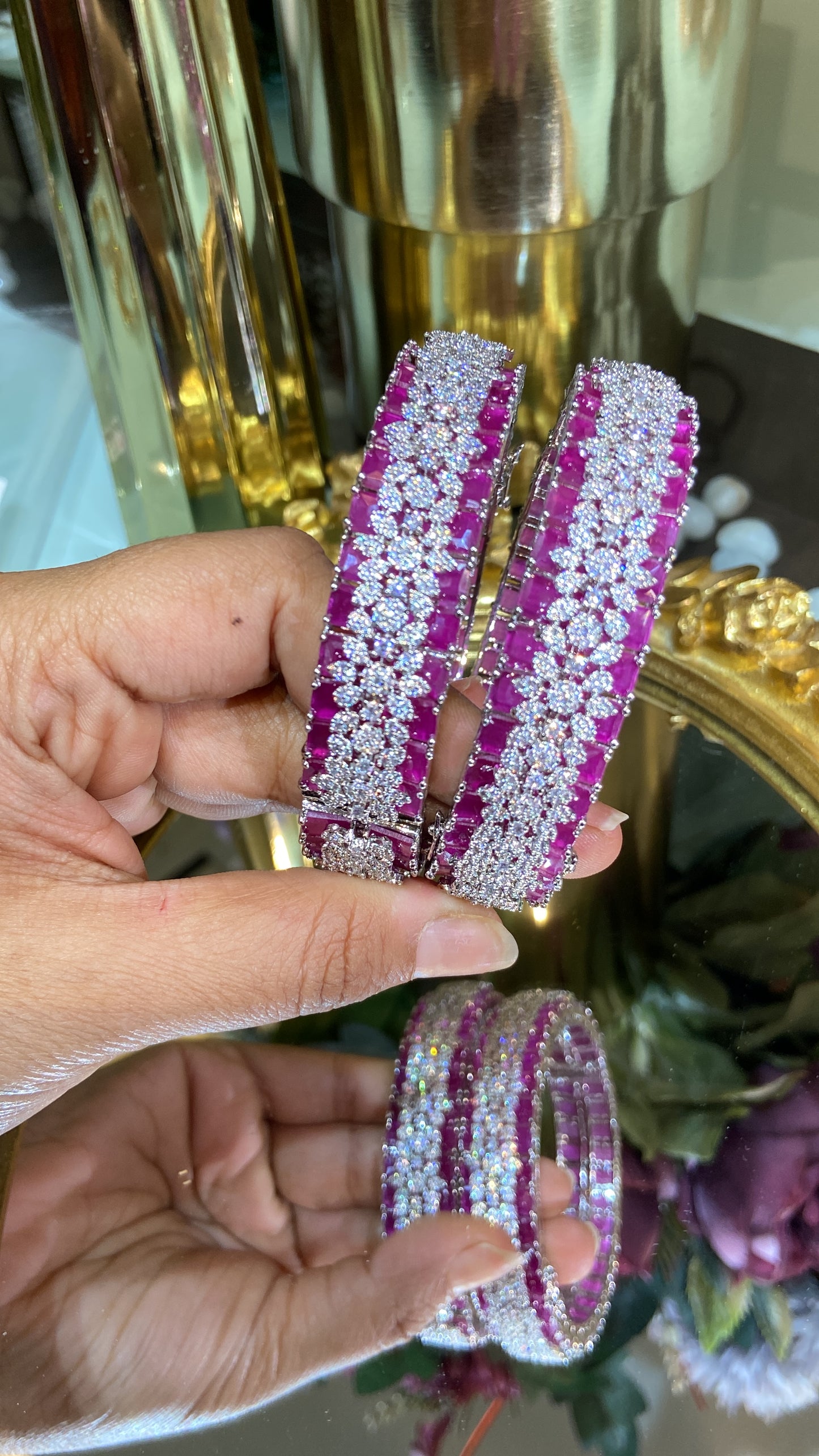 Designer Diamond colour stone Bangles - PAIR (WITH LOCK) openable 🪄