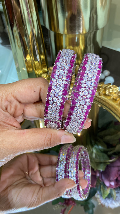 Designer Diamond colour stone Bangles - PAIR (WITH LOCK) openable 🪄