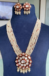 Festive Pearl beaded Kundan long necklace set