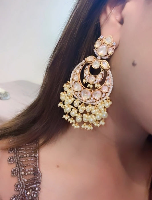 Moissanite Polki Pearl Chandbali