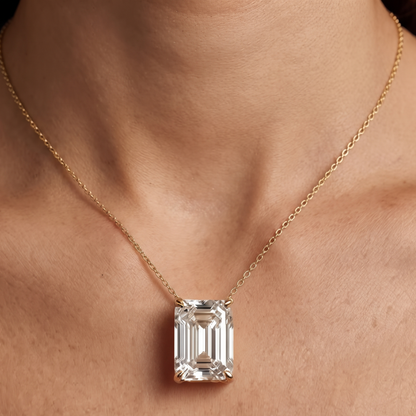 EMERALD CUT solitaire pendant with chain
