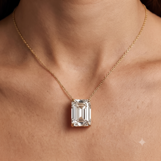 5 ct EMERALD CUT solitaire pendant with chain