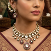 Antique Kundan Polki Choker Set with Emerald & Ruby Pink Meenakari