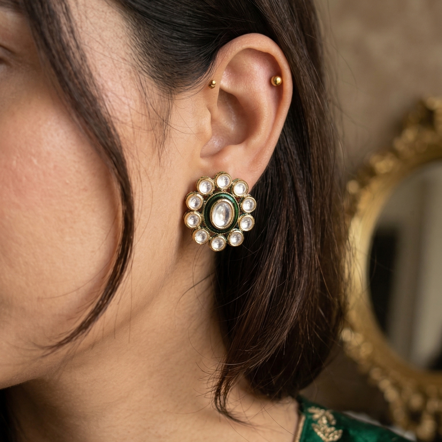 Daisy Green Enamel Studs