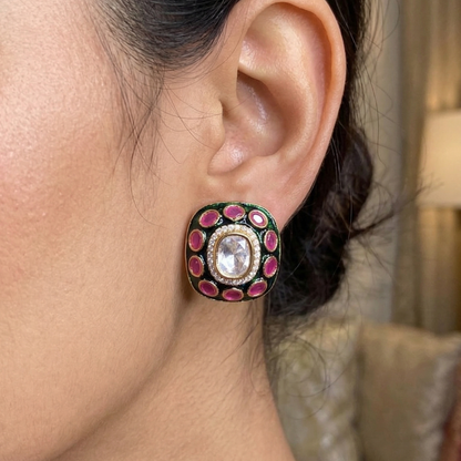 Ruby-Enamel Studs