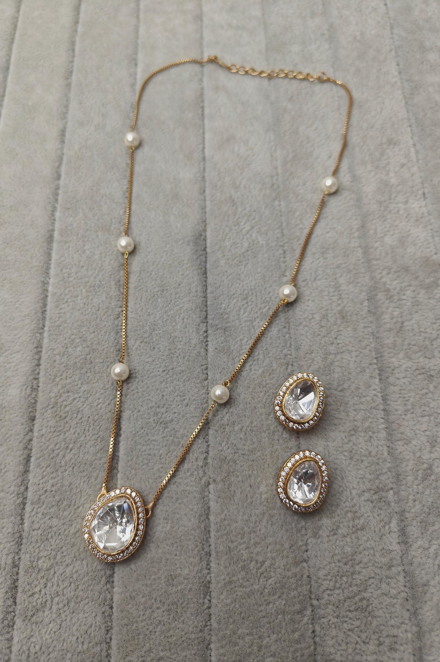 Daily wear Moissanite polki pendant chain earring set