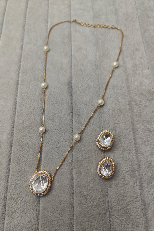 Daily wear Moissanite polki pendant chain earring set